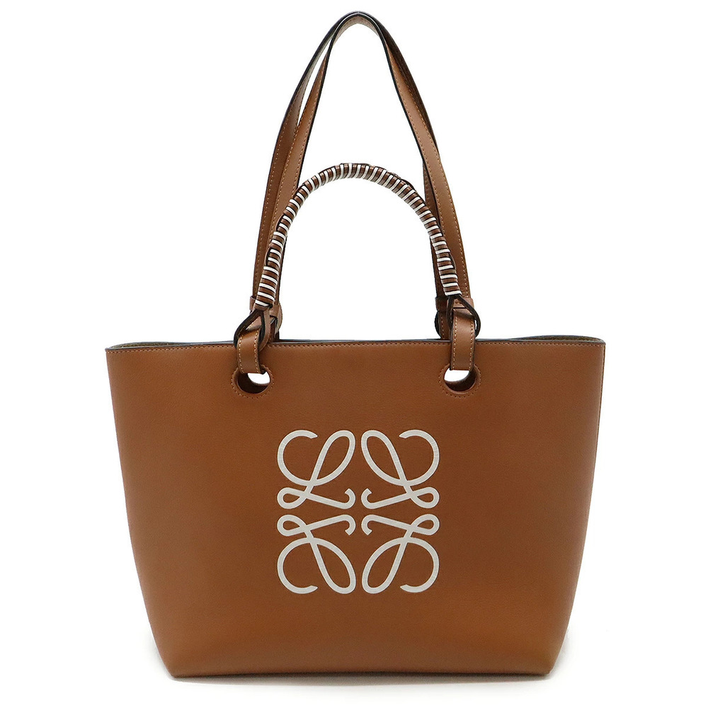 Loewe Anagram Tote Bag Handbag Leather Brown White